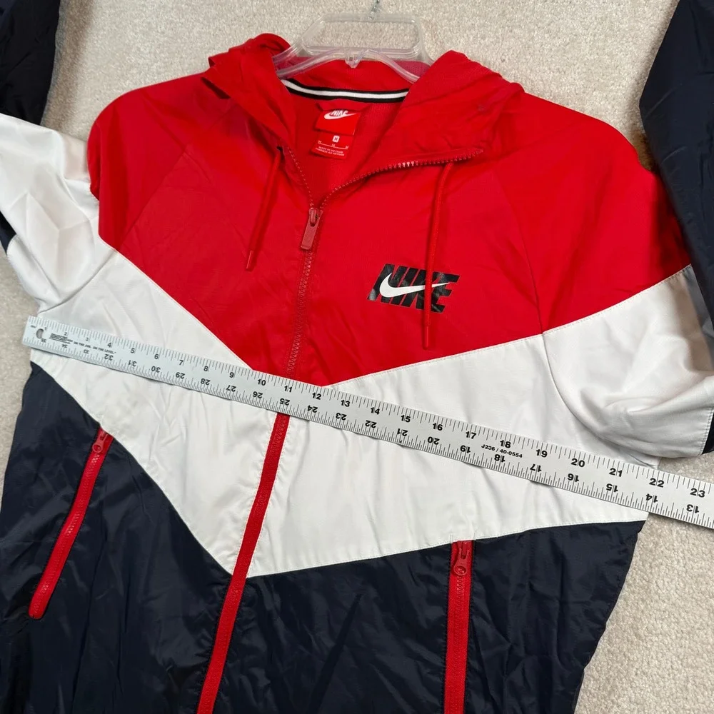 Nike Windrunner Jacket Mens Medium Red White Navy Blue Colorblock Hooded Zip‎